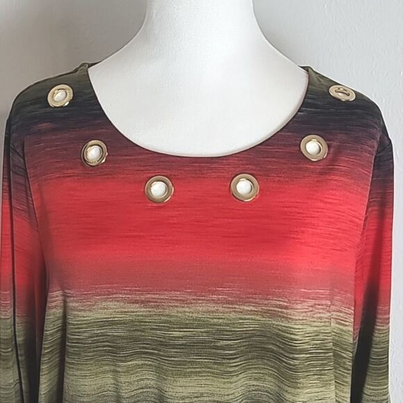 New Directions Colorful Ombre Top with Gold Grommets Neckline, Sz Large - Picture 3 of 8